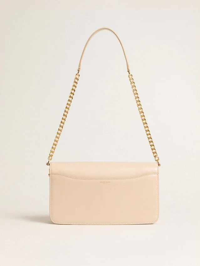 Sac Gioia en cuir gaufré rose pâle avec détails dorés