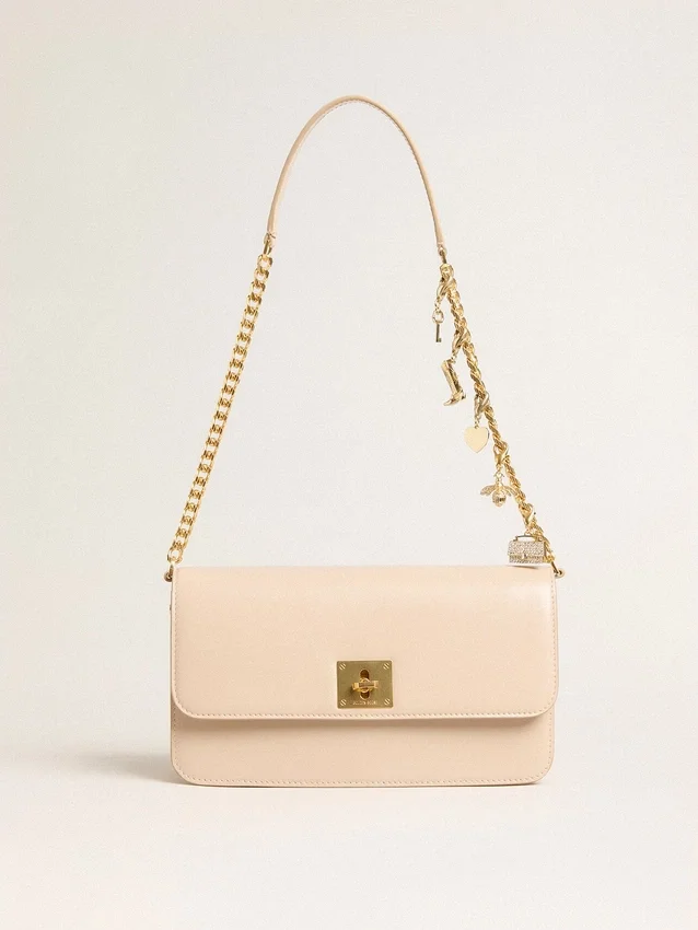 Sac Gioia en cuir gaufré rose pâle avec détails dorés