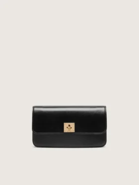 Sac Gioia en cuir noir rigide avec détails dorés