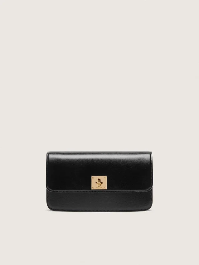Sac Gioia en cuir noir rigide avec détails dorés