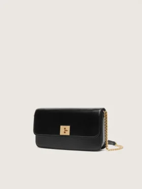 Sac Gioia en cuir noir rigide avec détails dorés