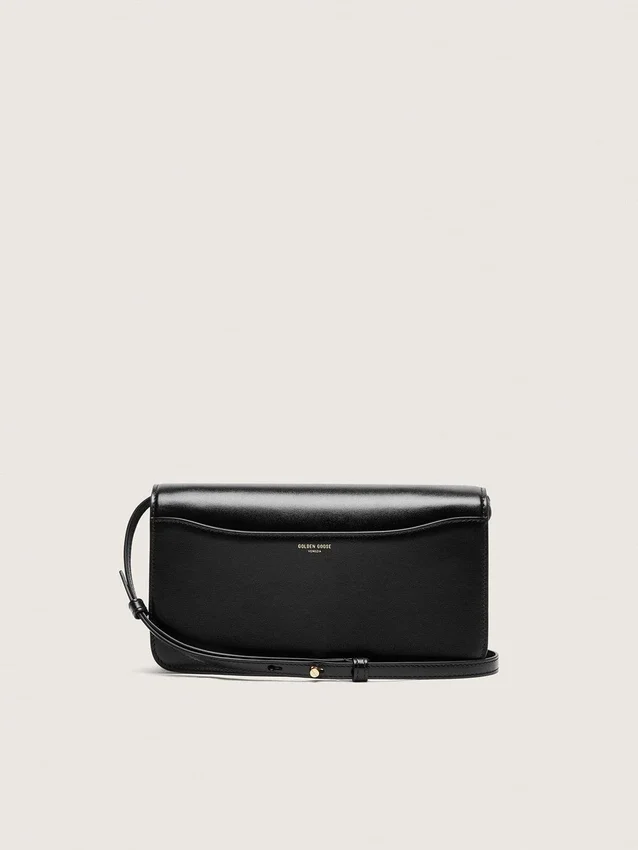 Sac Gioia en cuir noir rigide avec détails dorés