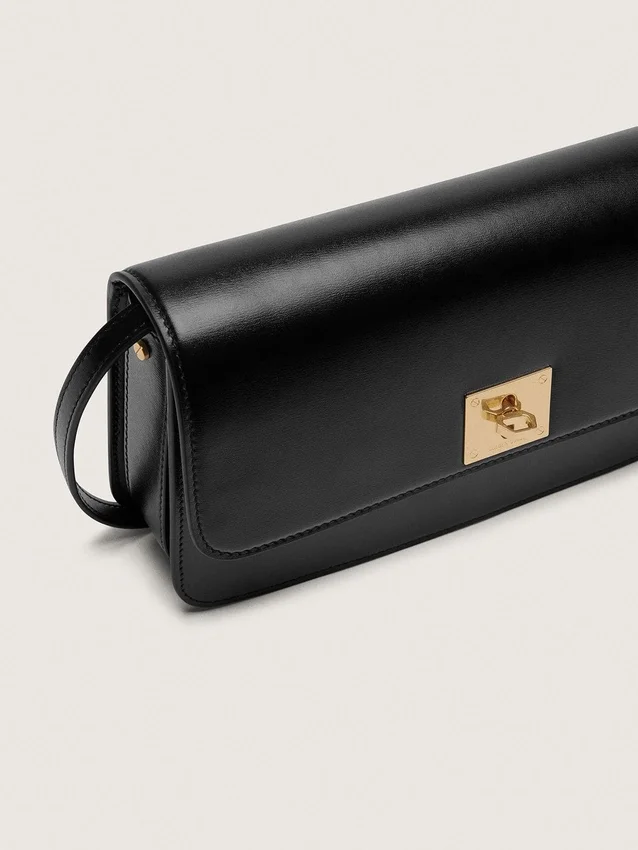 Sac Gioia en cuir noir rigide avec détails dorés