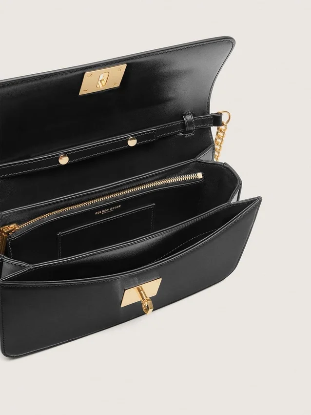 Sac Gioia en cuir noir rigide avec détails dorés