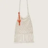 Sac pour femme en macramé, en coton couleur beurre, orné d’un pendentif en cuir en forme de homard