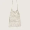 Sac pour femme en macramé, en coton couleur beurre, orné d’un pendentif en cuir en forme de homard