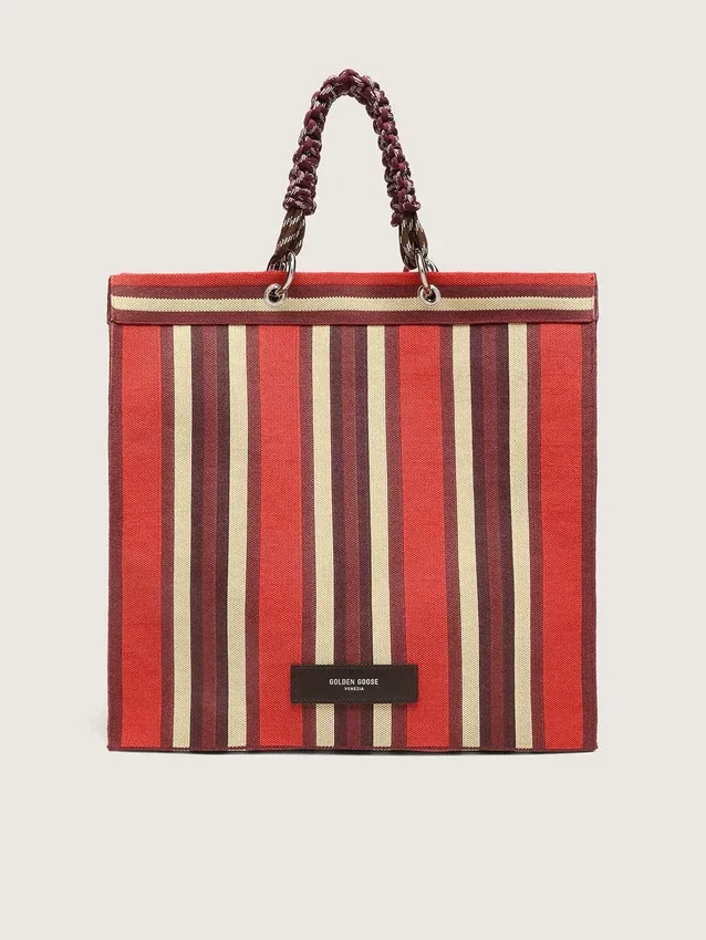 Sac Spiaggina rayé rouge, crème et bordeaux