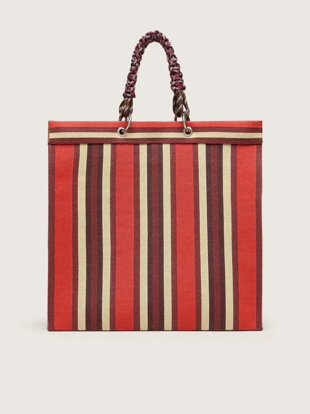 Sac Spiaggina rayé rouge, crème et bordeaux