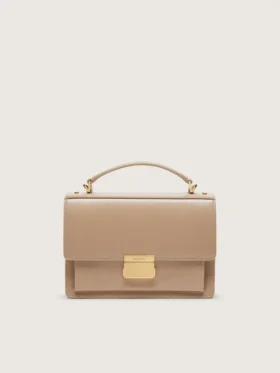 Sac Venezia en cuir beige à nervures avec détails dorés