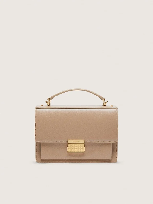 Sac Venezia en cuir beige à nervures avec détails dorés