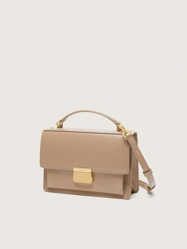Sac Venezia en cuir beige à nervures avec détails dorés