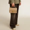 Sac Venezia en cuir beige à nervures avec détails dorés
