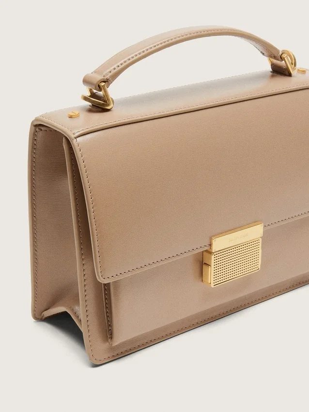 Sac Venezia en cuir beige à nervures avec détails dorés