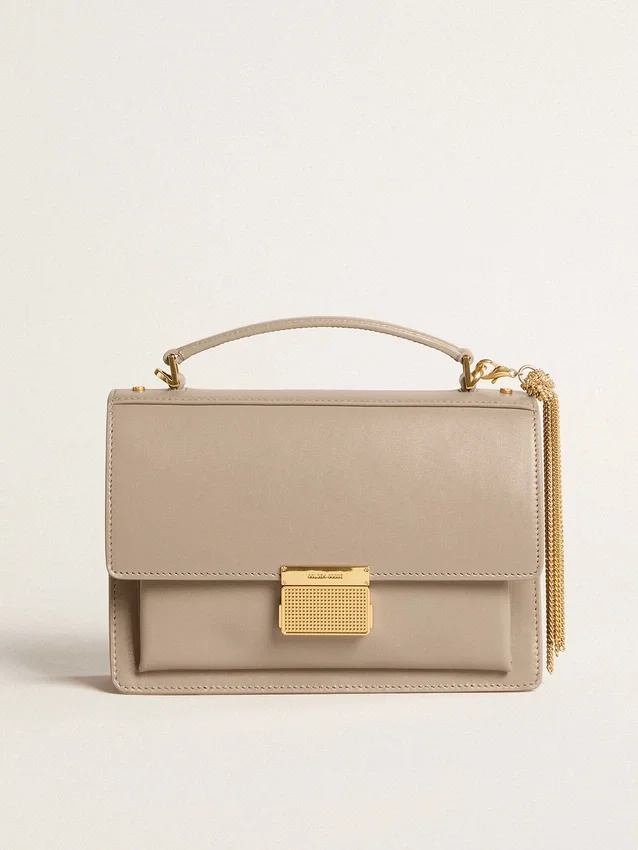Sac Venezia en cuir beige à nervures avec détails dorés