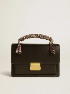 Sac Venezia en cuir gaufré noir avec foulard multicolore