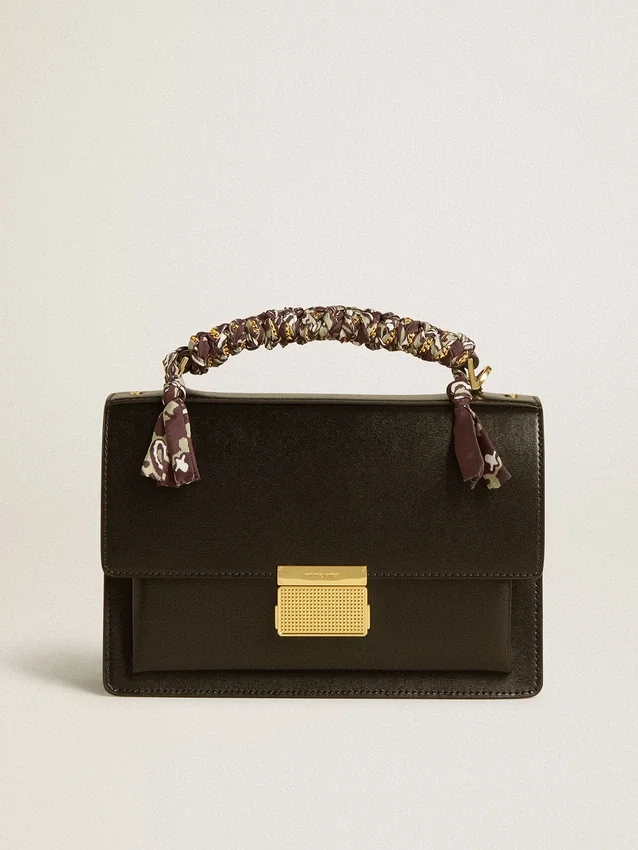 Sac Venezia en cuir gaufré noir avec foulard multicolore