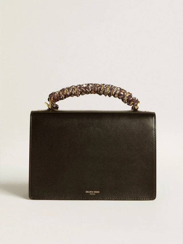 Sac Venezia en cuir gaufré noir avec foulard multicolore