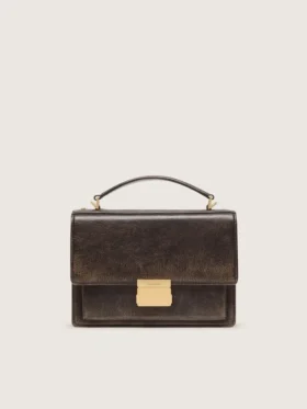 Sac Venezia en cuir gaufré vintage marron foncé avec détails dorés