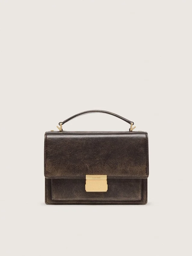 Sac Venezia en cuir gaufré vintage marron foncé avec détails dorés