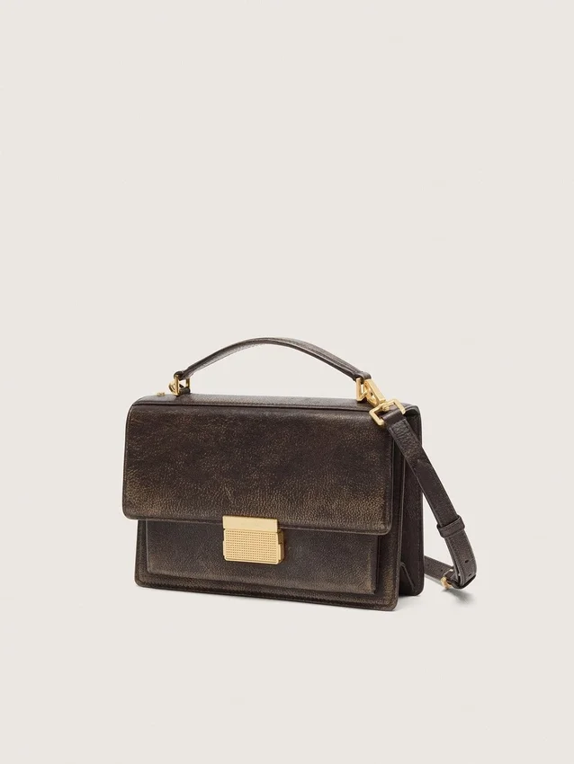 Sac Venezia en cuir gaufré vintage marron foncé avec détails dorés