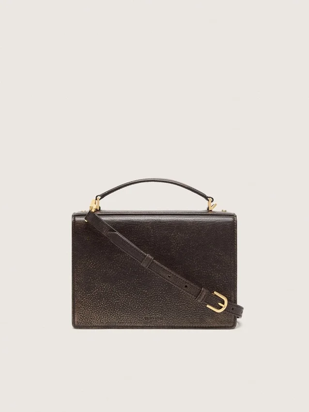 Sac Venezia en cuir gaufré vintage marron foncé avec détails dorés