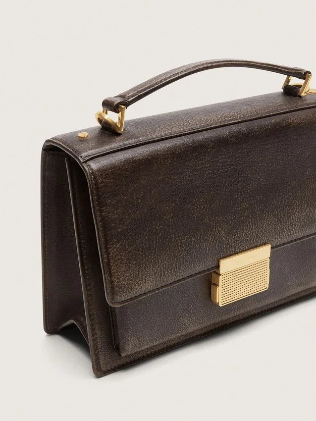 Sac Venezia en cuir gaufré vintage marron foncé avec détails dorés