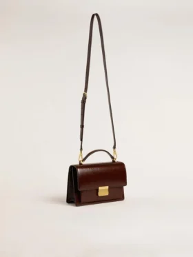 Sac Venezia en cuir laminé marron foncé avec détails dorés