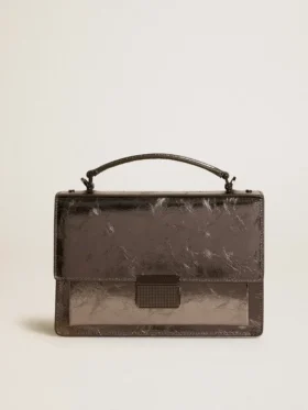 Sac Venezia en cuir métallisé gris anthracite avec des détails noirs