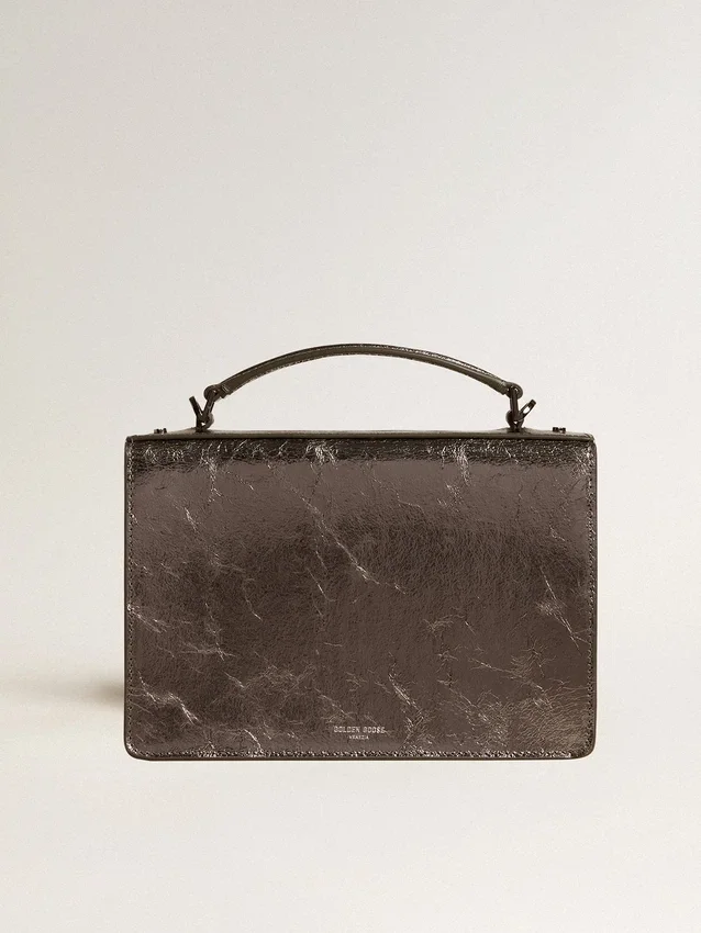 Sac Venezia en cuir métallisé gris anthracite avec des détails noirs