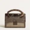 Sac Venezia en cuir métallisé gris anthracite avec des détails noirs