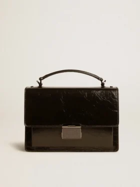 Sac Venezia en cuir métallisé noir avec détails noirs