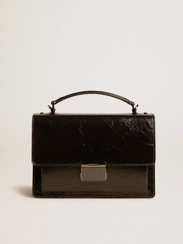 Sac Venezia en cuir métallisé noir avec détails noirs