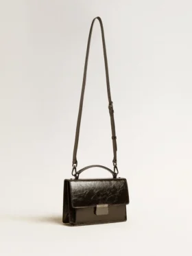 Sac Venezia en cuir métallisé noir avec détails noirs