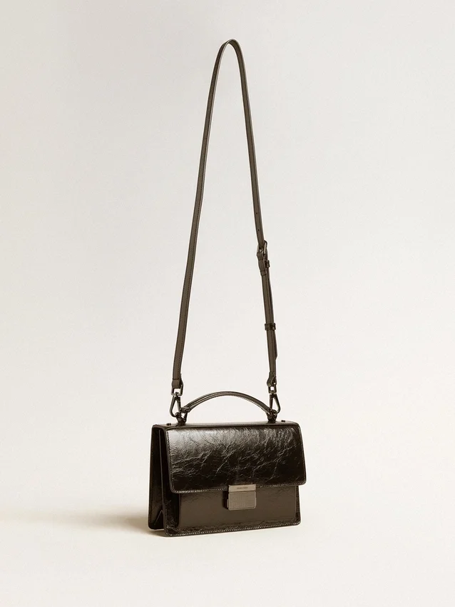 Sac Venezia en cuir métallisé noir avec détails noirs