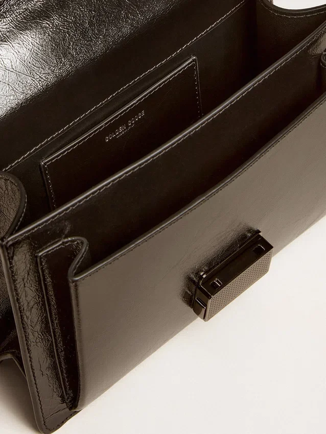 Sac Venezia en cuir métallisé noir avec détails noirs
