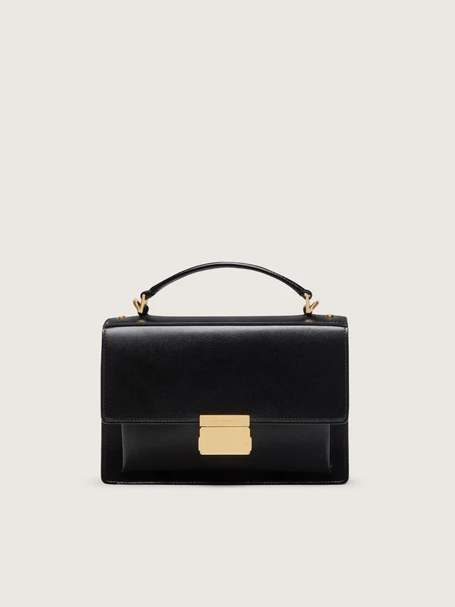 Sac Venezia en cuir noir gaufré avec détails dorés