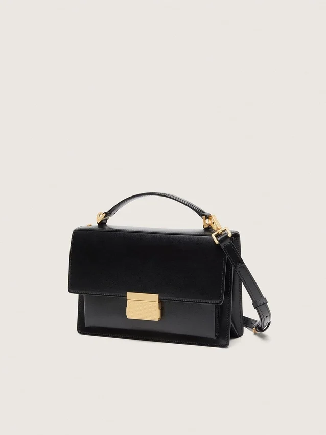 Sac Venezia en cuir noir gaufré avec détails dorés