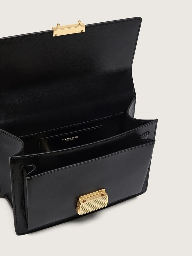 Sac Venezia en cuir noir gaufré avec détails dorés