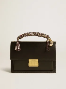 Sac Venezia en cuir noir gaufré avec foulard et double breloque