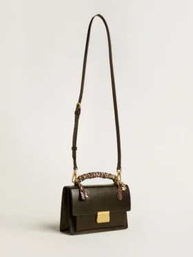 Sac Venezia en cuir noir gaufré avec foulard et double breloque