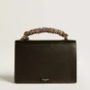 Sac Venezia en cuir noir gaufré avec foulard et double breloque