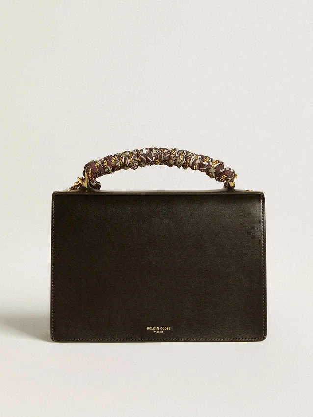 Sac Venezia en cuir noir gaufré avec foulard et double breloque