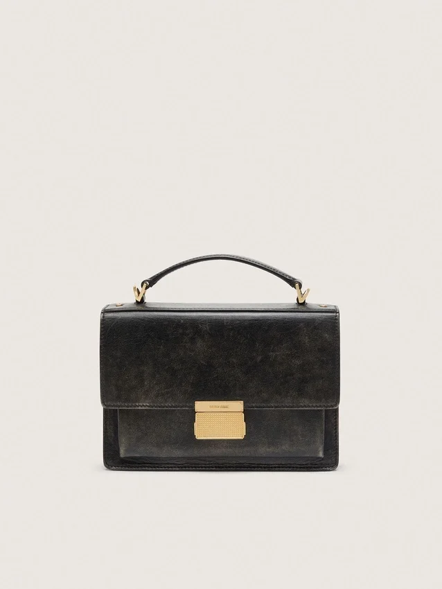 Sac Venezia en cuir noir vieilli avec détails dorés