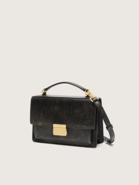 Sac Venezia en cuir noir vieilli avec détails dorés