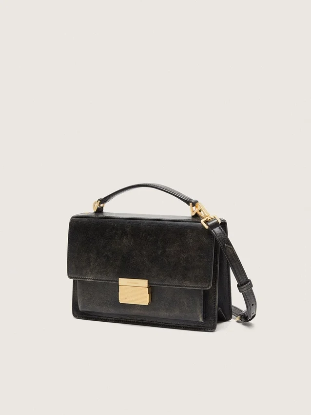 Sac Venezia en cuir noir vieilli avec détails dorés