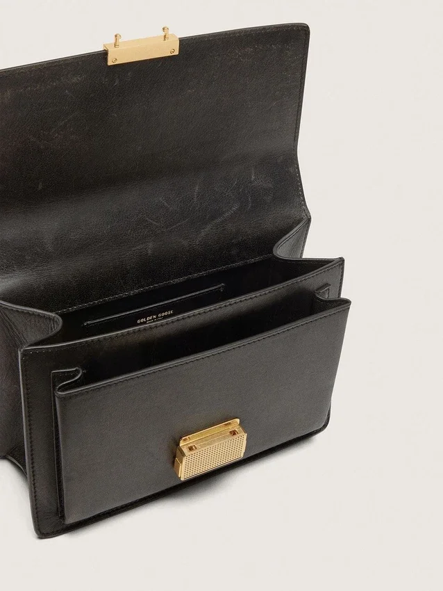 Sac Venezia en cuir noir vieilli avec détails dorés