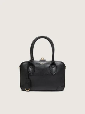 Sac Vita en cuir de mouton noir avec détails dorés