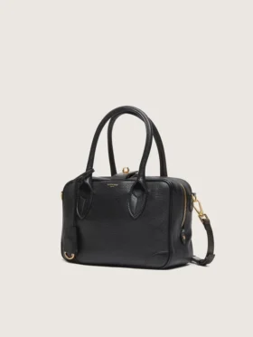 Sac Vita en cuir de mouton noir avec détails dorés