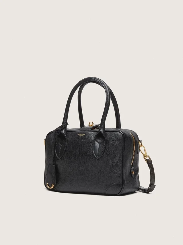 Sac Vita en cuir de mouton noir avec détails dorés
