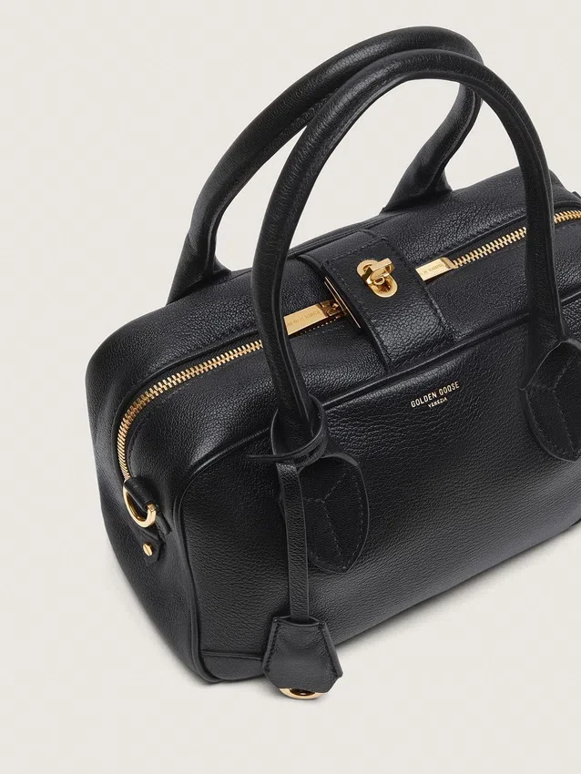 Sac Vita en cuir de mouton noir avec détails dorés
